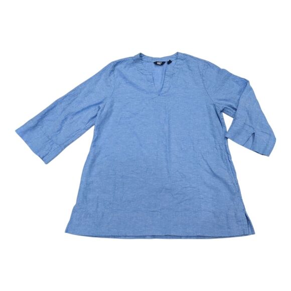 Lands' End Linen blend Tunic Light Blue Breathable Travel Vacation Size L Large - Picture 2 of 7
